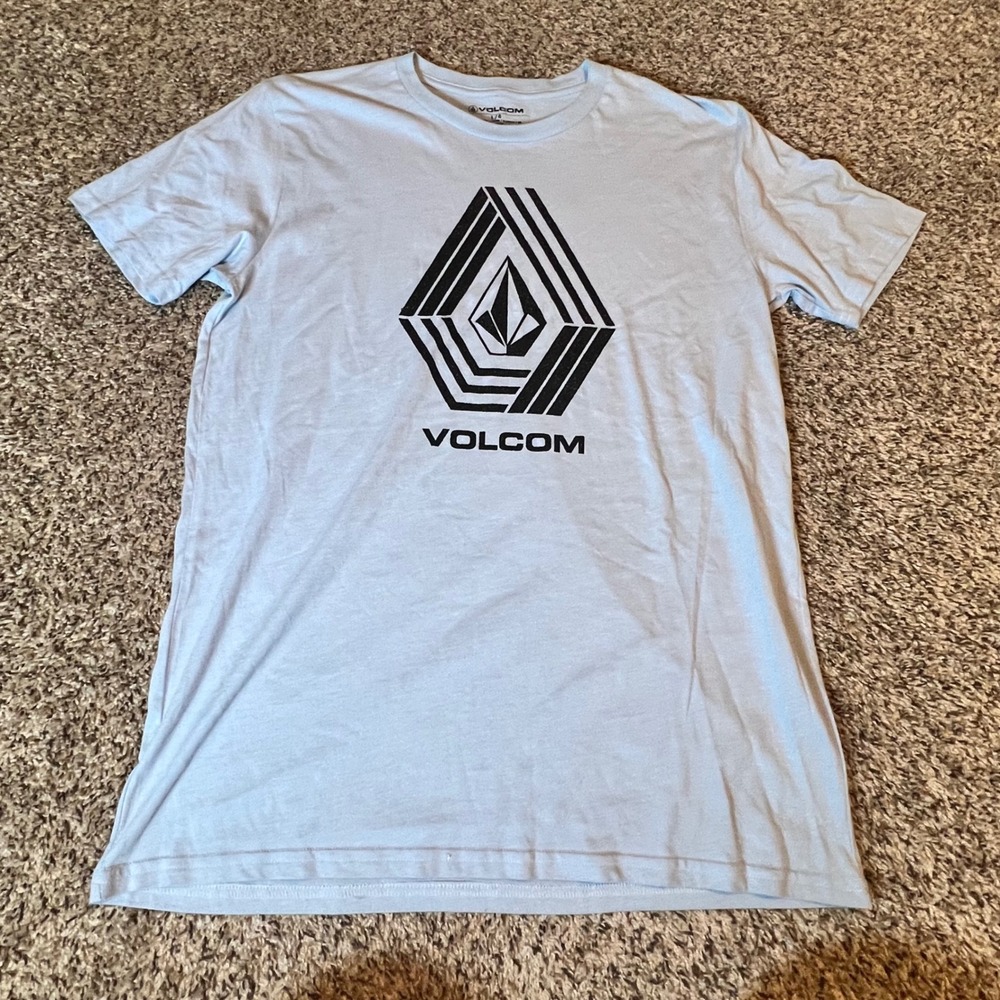 Volcom Mens Graphic T-Shirt Light Blue Stone Logo‎ Short Sleeve Size Large